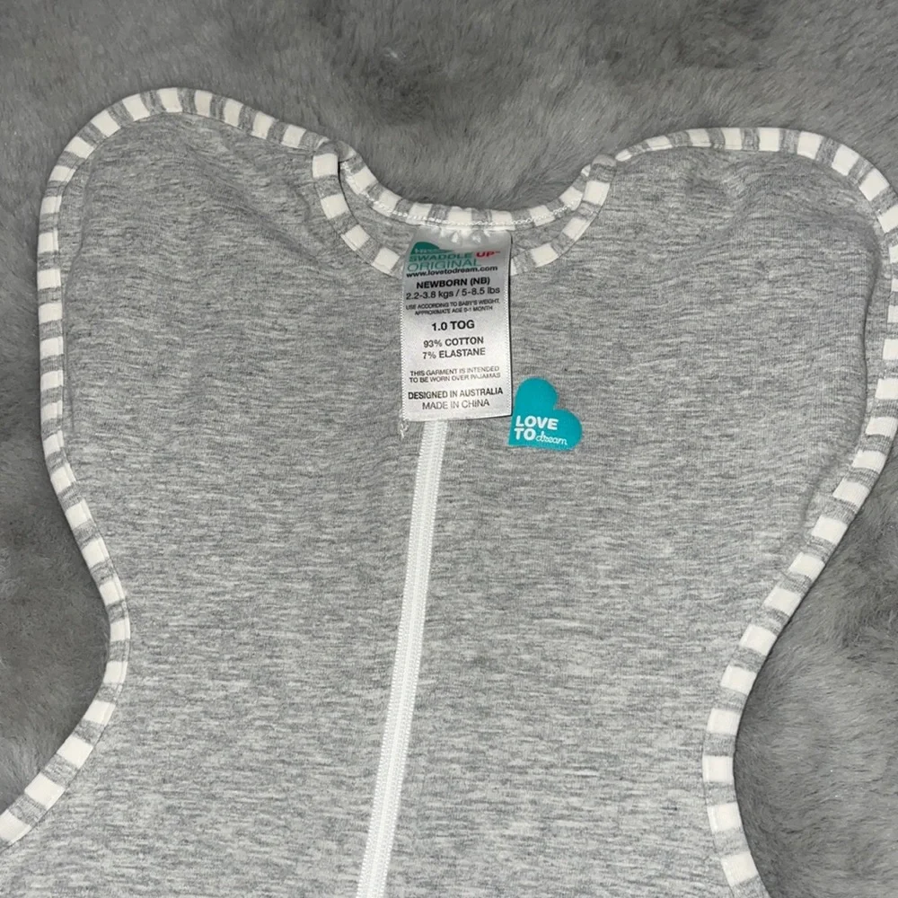 Love to dream Gray Sleep Sack Swaddle with White Trim